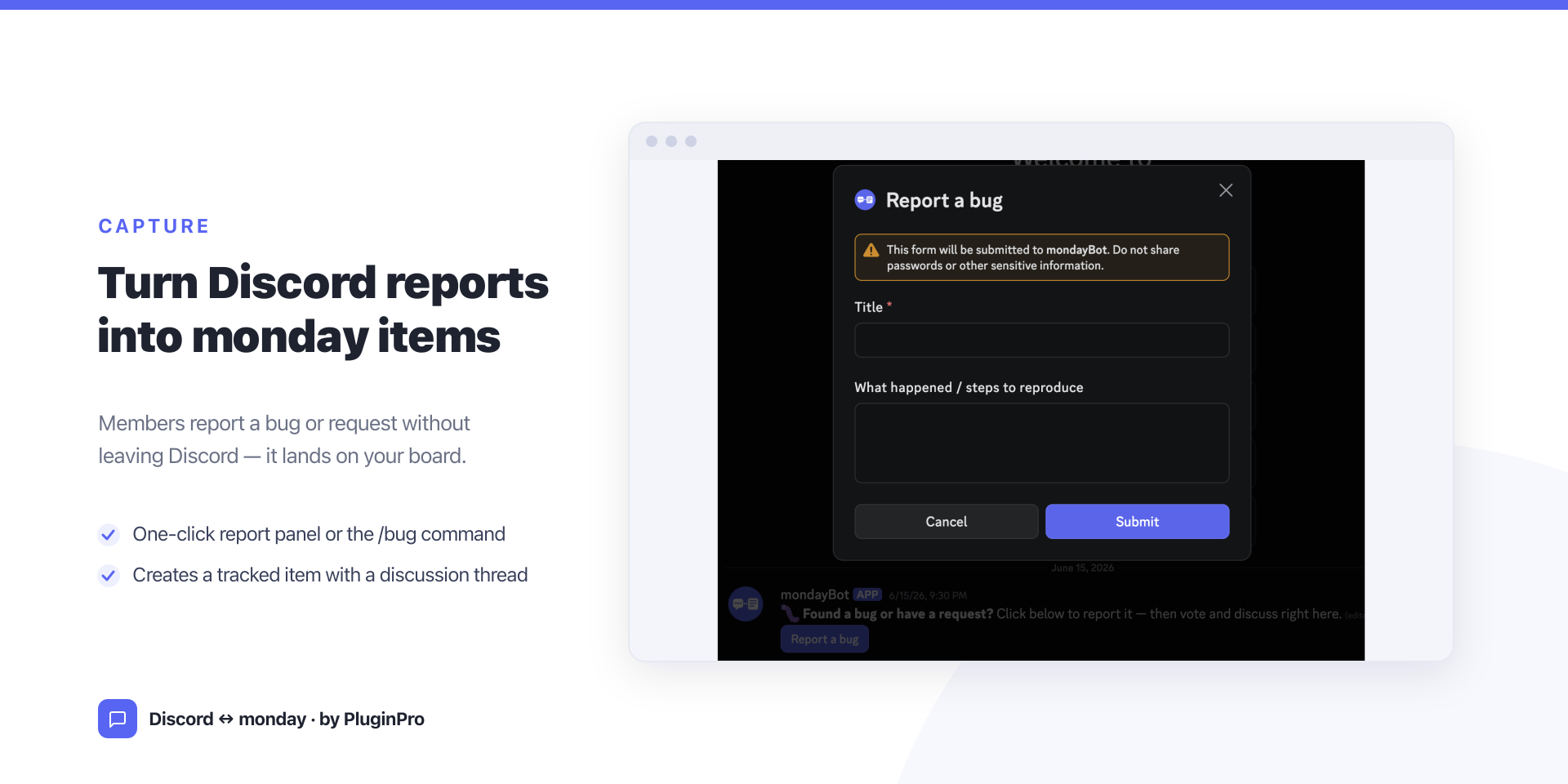 Reporting a bug from Discord straight into monday